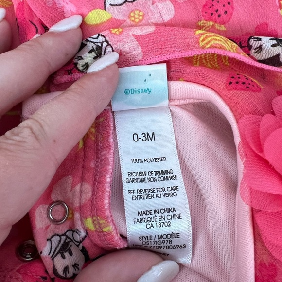 Disney Baby Minnie Mouse Strawberry Watermelon Pink Romper Summer 0-3M Girl - Picture 7 of 7